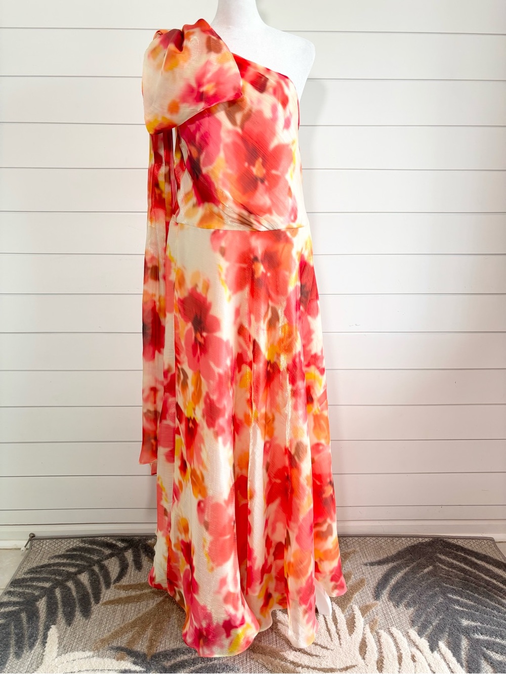 Alex Marie One-Shoulder Floral Maxi Dress Soft Blush Pink Watercolor Print 18